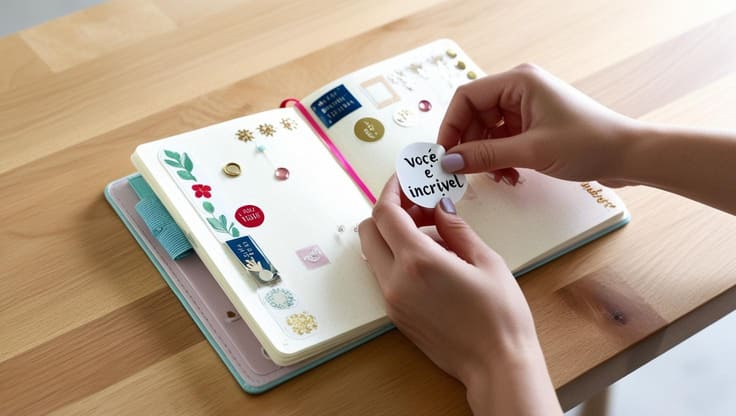 cartela de adesivos com frases motivacionais para bullet journal