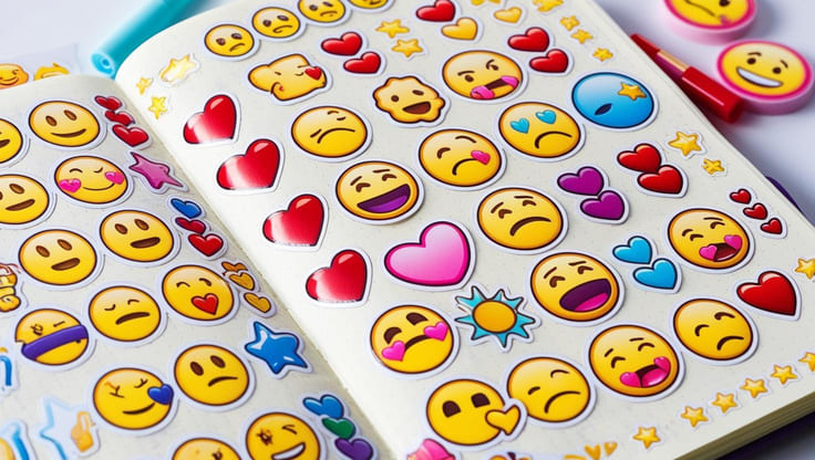 cartela de adesivos de emoji para bullet journal