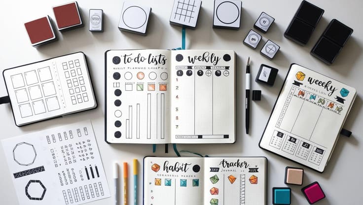 Carimbos de formas para bullet journal