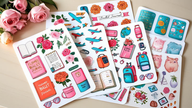 cartela de adesivos temática para bullet journal