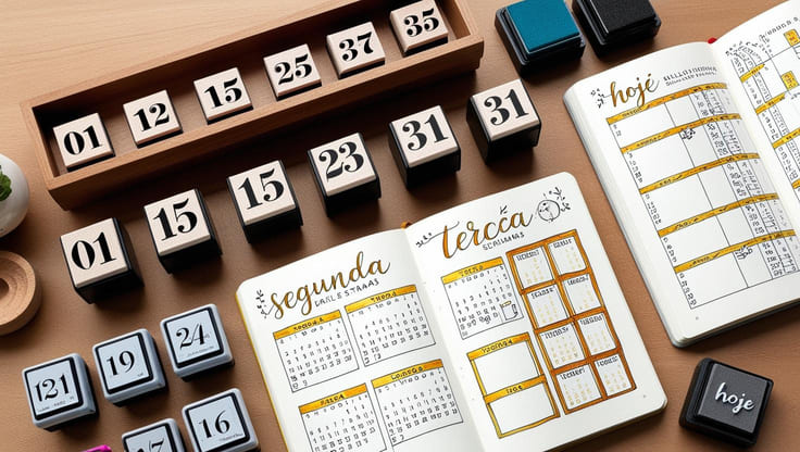 Carimbos de números e datas para bullet journal
